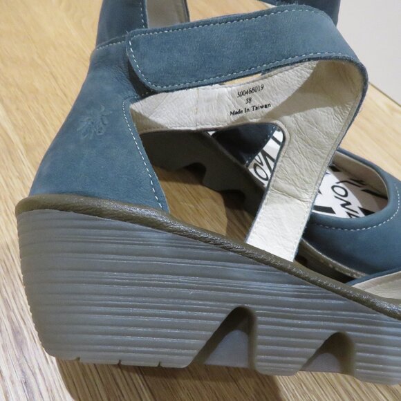 FLY LONDON Piat Wedge Suede Sandals in Forest Green Grunge Edgy Boho 7.5 - 8 - Picture 10 of 13